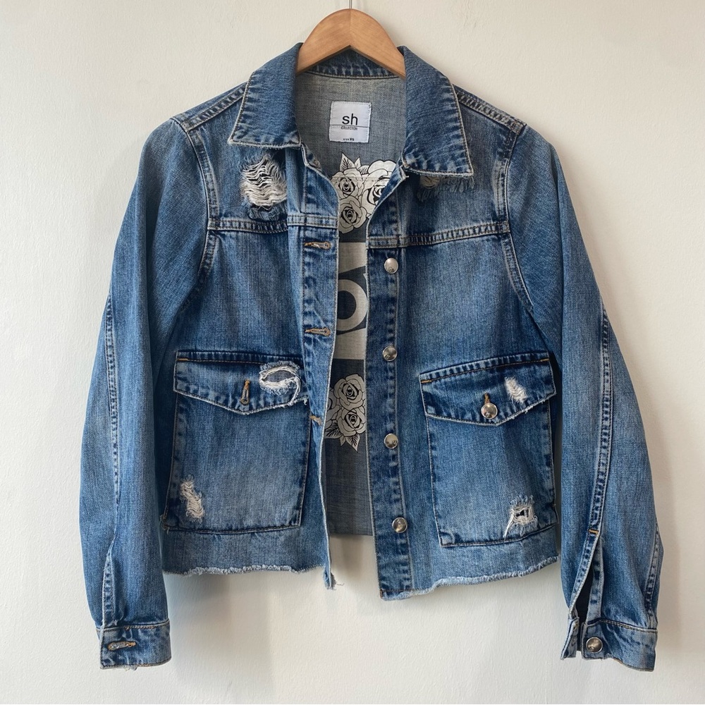 Distressed Jean Jacket with Oversized Pockets